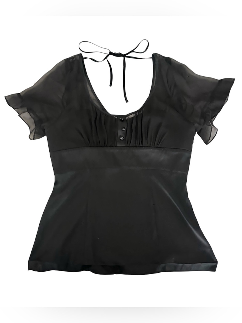 Vintage Y2K Arden B Black Silk Satin Chiffon Babydoll Top Size L